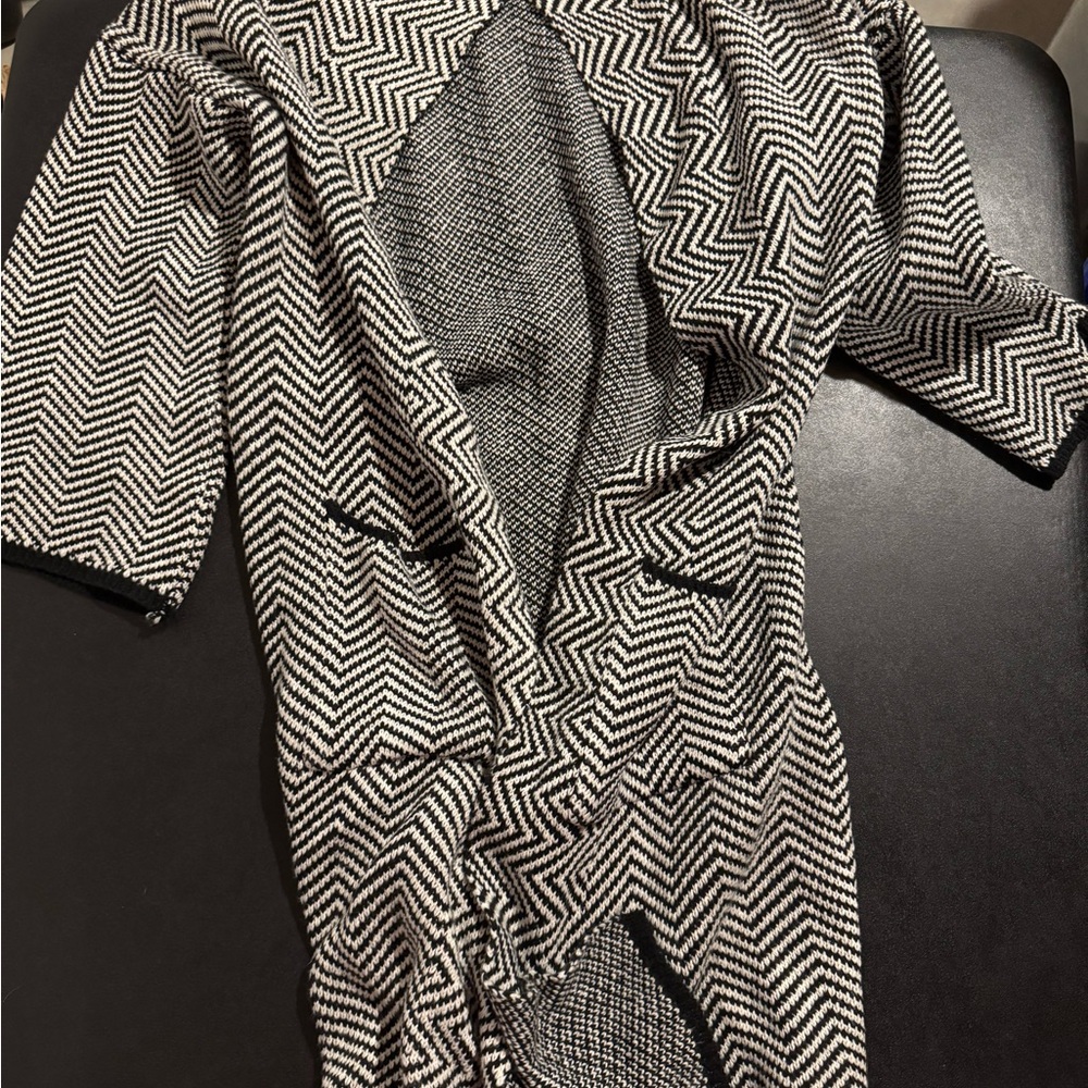 Chic Black and White Herringbone Blazer